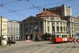 Katowice, Rynek, historická tramvaj a divadlo