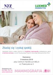 Bezpłatne badania mammograficzne dla kobiet w wieku 50-69 lat w kwietniu 2018 -  Katowice